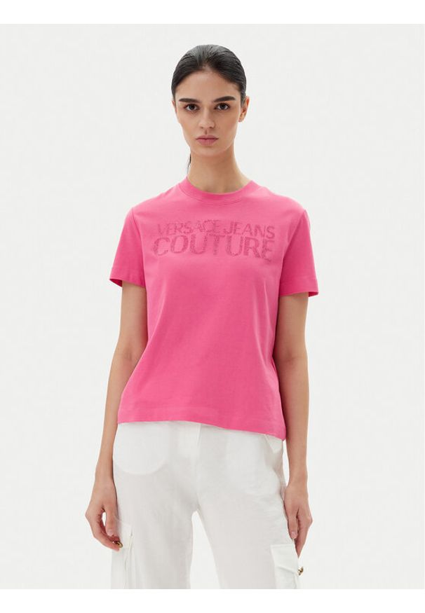 Versace Jeans Couture T-Shirt 78HAHS04 Różowy Regular Fit. Kolor: różowy. Materiał: bawełna
