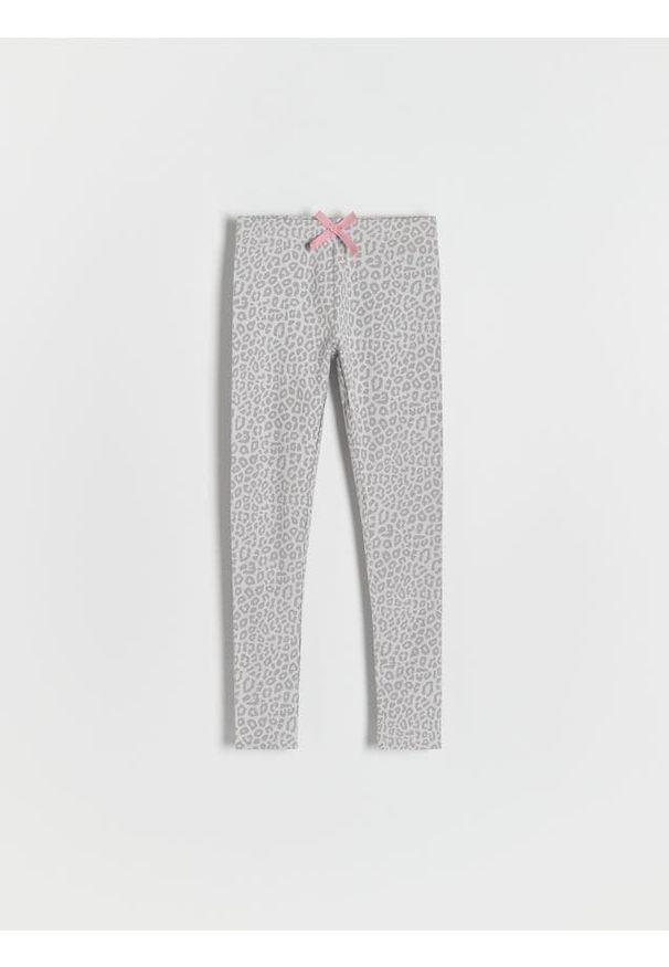 Reserved - Wzorzyste legginsy z kokardką - jasnoszary. Kolor: szary. Materiał: bawełna