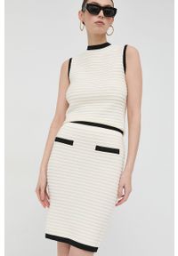 Marciano Guess spódnica kolor beżowy mini ołówkowa. Kolor: beżowy. Materiał: dzianina #1