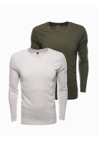 Ombre Clothing - Zestaw longsleeve męski V-NECK - mix 2-pak V5 Z41 - XXL. Okazja: na co dzień. Kolor: beżowy. Materiał: bawełna, materiał, skóra, tkanina. Długość rękawa: długi rękaw. Długość: długie. Wzór: gładki, jednolity. Styl: wizytowy, klasyczny, casual #3