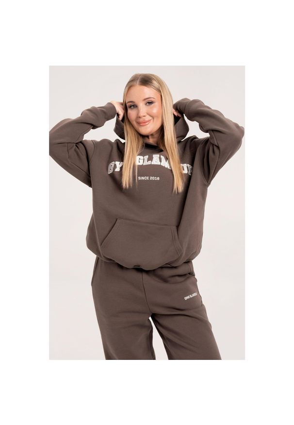 GYM GLAMOUR - Bluza fitness damska Gym Glamour college. Kolor: brązowy. Sport: fitness