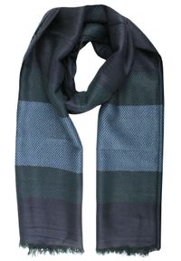 Lekki Szalik Wiosenno-Jesienny - Teer -Niebiesko-Granatowe Pasy. Okazja: na spacer. Kolor: niebieski. Materiał: poliester, wiskoza. Wzór: prążki, paski. Sezon: wiosna, jesień. Styl: elegancki #1