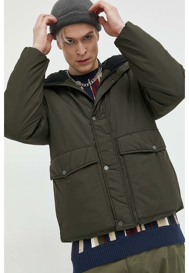 Abercrombie & Fitch kurtka męska kolor zielony zimowa oversize. Kolor: zielony. Materiał: polar, poliester. Sezon: zima