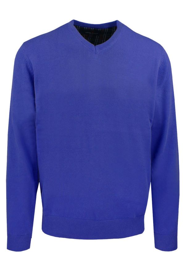 Męski, Bawełniany Sweter w Serek (V-neck) - Adriano Guinari - Charbowy. Okazja: do pracy, na co dzień, na spotkanie biznesowe. Typ kołnierza: dekolt w serek. Kolor: niebieski. Materiał: bawełna. Styl: klasyczny, casual, elegancki, biznesowy