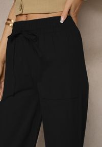 Renee - Czarne Bawełniane Spodnie z Kokardą Davilena. Okazja: na co dzień. Stan: podwyższony. Kolor: czarny. Materiał: bawełna. Styl: elegancki, casual #3