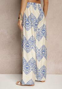 Renee - Niebieskie Spodnie z Wiskozy o Szerokim Kroju High Waist ze Wzorem Boho Neolissea. Okazja: na co dzień, na spacer. Stan: podwyższony. Kolor: niebieski. Materiał: wiskoza. Sezon: lato. Styl: boho #5