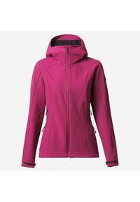 FORCLAZ - Kurtka trekkingowa damska Softshell Forclaz MT500. Kolor: wielokolorowy, czarny, fioletowy. Materiał: softshell. Sport: wspinaczka