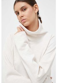 DKNY - Dkny bluza damska kolor beżowy gładka. Kolor: beżowy. Materiał: dzianina. Długość rękawa: raglanowy rękaw. Wzór: gładki #2