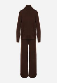 Born2be - Brązowy Dzianinowy Komplet z Wełną i Bawełną Spodnie i Sweter z Golfem Errele. Kolor: brązowy. Materiał: dzianina, wełna, bawełna #4