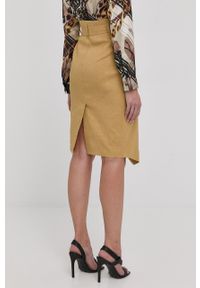 Pinko spódnica lniana kolor żółty midi rozkloszowana. Kolor: żółty. Materiał: len #4