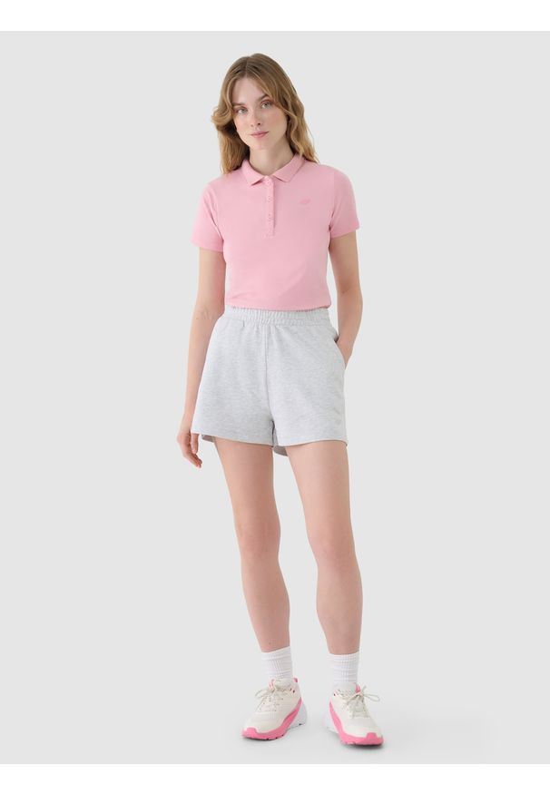 4f - 4F Koszulka polo slim damska - różowa XL. Okazja: na co dzień. Typ kołnierza: polo. Kolor: różowy. Materiał: jersey, elastan, dzianina, bawełna, materiał. Wzór: gładki, jednolity, ze splotem. Styl: sportowy, klasyczny, casual