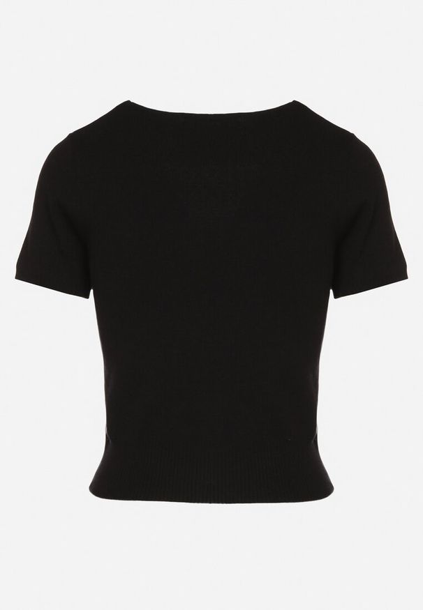 Born2be - Czarna Bluzka z Wiskozą i Modalem Ozdobiona Kwadratowym Dekoltem Sanova. Okazja: na co dzień. Typ kołnierza: dekolt kwadratowy. Kolor: czarny. Materiał: wiskoza. Długość rękawa: krótki rękaw. Długość: krótkie. Wzór: aplikacja. Styl: casual, elegancki