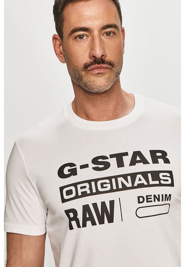 G-Star RAW - G-Star Raw - T-shirt. Okazja: na co dzień. Kolor: biały. Materiał: dzianina. Wzór: nadruk. Styl: casual