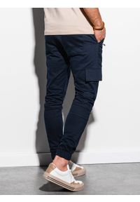 Ombre Clothing - Spodnie męskie joggery P1000 - granatowe - XXL. Kolor: niebieski. Materiał: bawełna, elastan #3