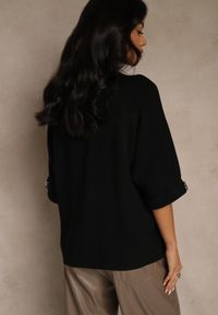 Renee - Czarny Sweter z Cyrkoniami przy Rękawach Corentusa. Okazja: na co dzień. Kolor: czarny. Materiał: jeans. Wzór: aplikacja. Styl: casual, elegancki #3