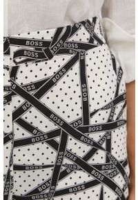 BOSS - Boss spodnie damskie kolor biały proste high waist. Okazja: na co dzień. Stan: podwyższony. Kolor: biały. Materiał: tkanina. Styl: casual