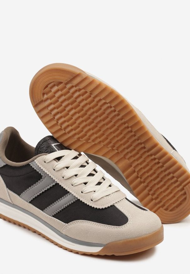 Born2be - Czarne Sneakersy z Geometrycznym Wzorem Naitiel. Okazja: na co dzień. Kolor: czarny. Materiał: jeans, skóra. Wzór: geometria