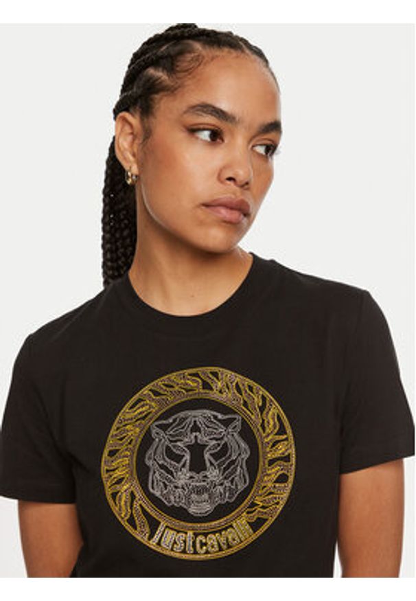 Just Cavalli T-Shirt 77PAHE24 Czarny Slim Fit. Kolor: czarny. Materiał: bawełna