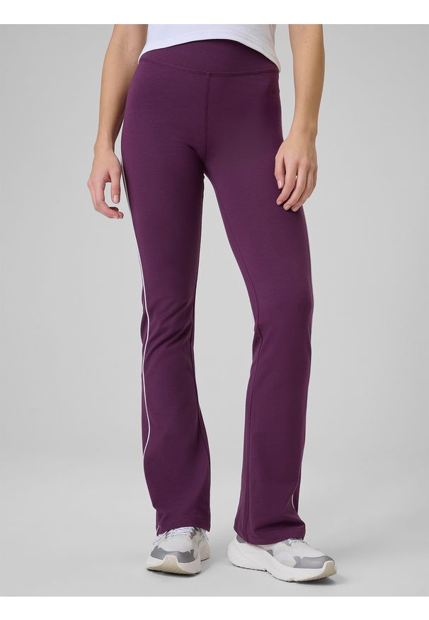 4f - 4F Legginsy z rozszerzanymi nogawkami damskie - burgundowe XXL. Okazja: na spacer. Stan: podwyższony. Kolor: czerwony. Materiał: dzianina, bawełna, materiał. Sport: turystyka piesza