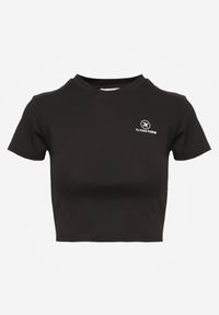 Renee - Czarny Basicowy T-shirt w Stylu Cropped z Subtelnym Nadrukiem Loraera. Okazja: na co dzień. Kolor: czarny. Materiał: jeans. Długość: krótkie. Wzór: nadruk. Styl: elegancki, sportowy, casual #3