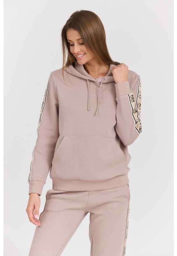 Guess - GUESS Damska bluza w kolorze taupe Carla Hooded. Kolor: beżowy. Materiał: materiał, poliester, bawełna. Styl: elegancki