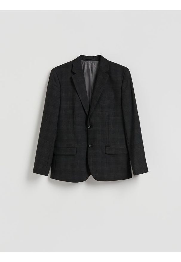 Reserved - Marynarka slim fit w kratę - czarny. Kolor: czarny. Materiał: tkanina, wiskoza