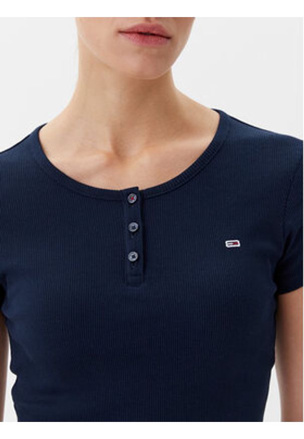 Tommy Jeans T-Shirt DW0DW19502 Granatowy Slim Fit. Kolor: niebieski. Materiał: bawełna