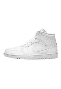 Buty do chodzenia męskie Nike Air Jordan 1 Mid. Wysokość cholewki: za kostkę. Zapięcie: sznurówki. Kolor: biały. Materiał: tkanina, materiał, skóra, syntetyk. Szerokość cholewki: normalna. Sport: turystyka piesza