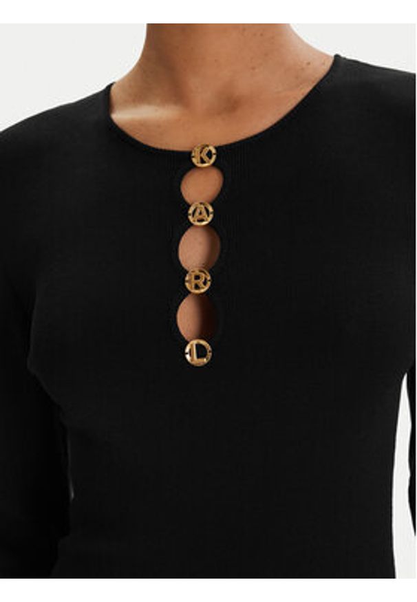 Karl Lagerfeld - KARL LAGERFELD Sukienka dzianinowa B1W13003 Czarny Regular Fit. Typ kołnierza: dekolt w karo. Kolor: czarny. Materiał: wiskoza