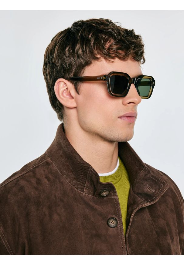 Big-Star - Okulary przeciwsłoneczne męskie khaki Akar 301. Kształt: prostokątne. Kolor: zielony