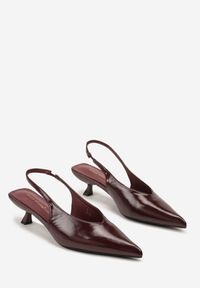 Renee - Bordowe Czółenka Slingback na Obcasie Typu Kaczuszka Latorra. Okazja: na co dzień. Zapięcie: sprzączka. Kolor: czerwony. Wzór: ażurowy. Obcas: na obcasie. Styl: casual, elegancki. Wysokość obcasa: średni