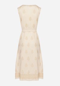 Born2be - Beżowa Wiskozowa Sukienka Koszulowa w Hafty z Paskiem Araverra. Okazja: na co dzień. Kolor: beżowy. Materiał: wiskoza. Wzór: haft. Sezon: wiosna, lato. Typ sukienki: koszulowe. Styl: klasyczny, casual, elegancki #2