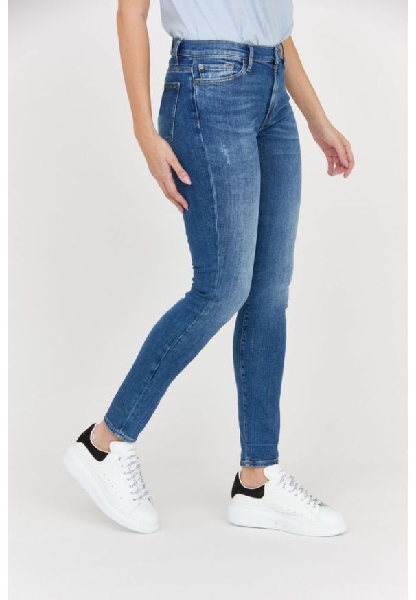 7 FOR ALL MANKIND Jeansy damskie z przetarciami HW SKINNY SLIM ILLUSION Outline, Rozmiar 26. Kolor: niebieski