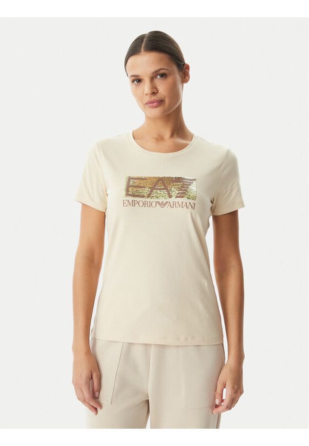 EA7 Emporio Armani T-Shirt 7W001093 AF10373 U1088 Beżowy Regular Fit. Kolor: beżowy. Materiał: bawełna