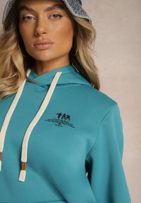 Renee - Niebieska Bluza z Bawełną i Kapturem Ozdobiona Sznurkami Basaria. Okazja: na co dzień. Typ kołnierza: kaptur. Kolor: niebieski. Materiał: bawełna. Wzór: aplikacja. Styl: casual #4