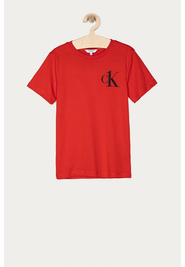 Calvin Klein - T-shirt dziecięcy 128-176 cm. Okazja: na co dzień. Kolor: czerwony. Materiał: bawełna, dzianina. Wzór: nadruk. Styl: casual