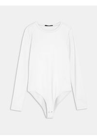 Sinsay - Body poliamidowe z długim rękawem - kremowy. Kolor: kremowy. Materiał: poliamid. Długość rękawa: długi rękaw. Długość: długie