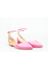 Inna - Baleriny sandały skórzane lakierowane różowe Victoria Gotti-38. Kolor: różowy. Materiał: skóra, lakier. Styl: elegancki