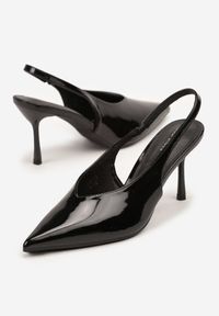 Renee - Czarne Lakierowane Sandały na Szpilce Typu Slingback Addoxie. Okazja: na co dzień, na spacer. Kolor: czarny. Materiał: lakier. Obcas: na szpilce. Styl: casual, elegancki. Wysokość obcasa: średni #4