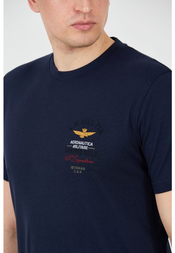 Aeronautica Militare - AERONAUTICA MILITARE Granatowy bawełniany męski t-shirt Short Sleeve, Rozmiar XXL. Kolor: niebieski. Materiał: bawełna