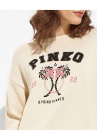 Pinko - PINKO - Kremowy sweter Cantabria. Kolor: beżowy. Wzór: nadruk. Styl: klasyczny