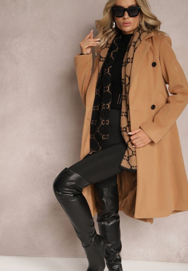 Renee - Brązowy Dwurzędowy Płaszcz z Wiskozy z Paskiem w Talii Beluna. Okazja: na co dzień. Kolor: brązowy. Materiał: wiskoza. Styl: casual