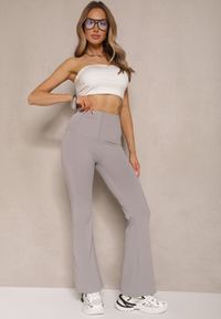 Renee - Jasnoszare Spodnie Dzwony High Waist Odavia. Okazja: na co dzień. Stan: podwyższony. Kolor: szary. Styl: elegancki, casual