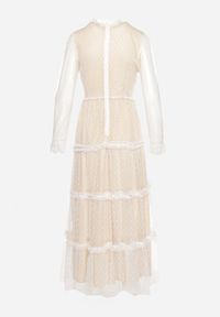 Born2be - Biała Rozkloszowana Sukienka Maxi z Przezroczystszego Tiulu Ozdobiona Koronką Lanessa. Kolor: biały. Materiał: tiul, koronka. Wzór: aplikacja, koronka. Długość: maxi #6