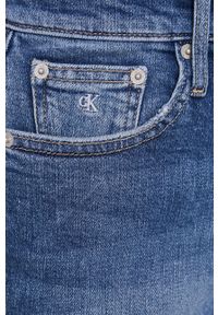 Calvin Klein Jeans Szorty jeansowe damskie gładkie high waist. Stan: podwyższony. Kolor: niebieski. Wzór: gładki