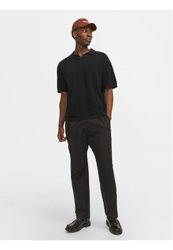 Jack & Jones Polo Linen 12252748 Czarny Regular Fit. Typ kołnierza: polo. Kolor: czarny. Materiał: bawełna