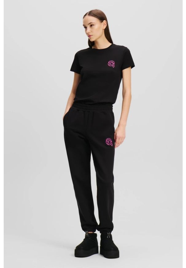 Karl Lagerfeld - KARL LAGERFELD Czarne spodnie dresowe damskie Ikonik 2.0 Jelly, Rozmiar S. Kolor: czarny. Materiał: dresówka