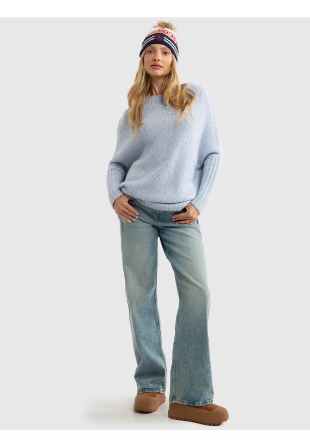 Big-Star - Sweter damski oversize z dodatkiem wełny błękitny Mayamiko 400. Okazja: na co dzień. Kolor: niebieski. Materiał: wełna. Styl: casual, klasyczny