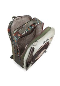 Plecak damski Anekke, wykonany z materiału tekstylnego z dekoracyjnym nadrukiem zamykany na zamek, kolorowy, 42575-001. Materiał: materiał. Wzór: kolorowy, nadruk. Styl: casual, elegancki #6