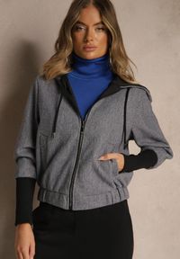 Renee - Szara Kurtka z Kapturem Ściągaczem w Pasie i Warstwowymi Rękawami Tulamea. Okazja: na co dzień, na spacer. Typ kołnierza: kaptur. Kolor: szary. Materiał: jeans. Styl: sportowy, casual